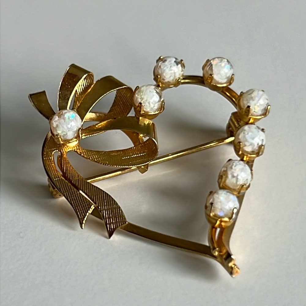 Vintage Opal Heart Brooch